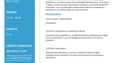 CREDITI FORMATIVI  – FAD SINCRONO – UN CONDOMINIO IN ELEMENTI INTELAIATI DI LEGNO PREFABBRICATI AD APRILIA