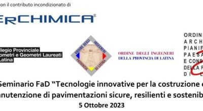 CREDITI FORMATIVI – Seminario Fad “Tecnologie innovative per la costruzione e manutenzione di pavimentazioni sicure, resilienti e sostenibili”
